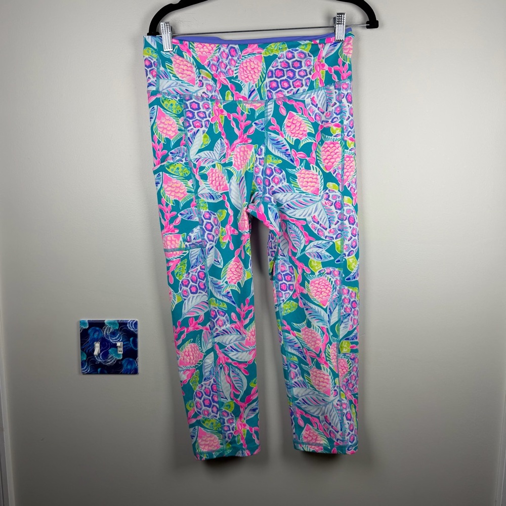 Lilly Pulitzer Weekender High Rise Cropped Leggings Turtle Wave Large